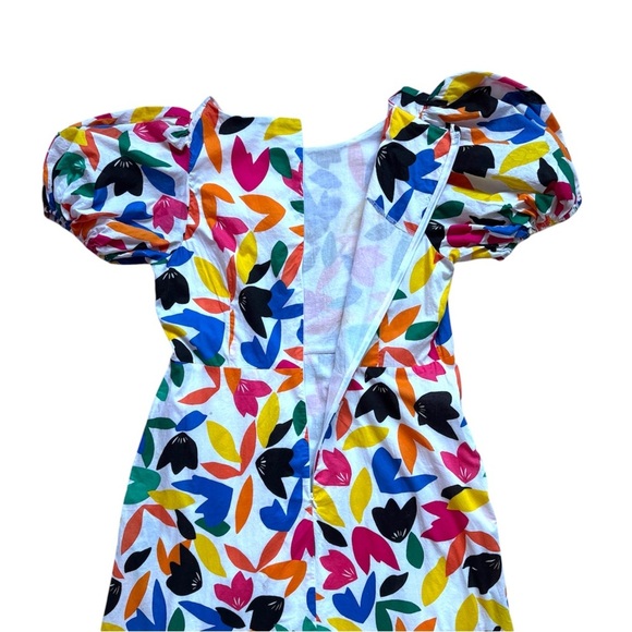 Calvin Klein Colorful Feather Printed Puff-Sleeve Midi Dress Women’s Size 14 - Picture 7 of 11